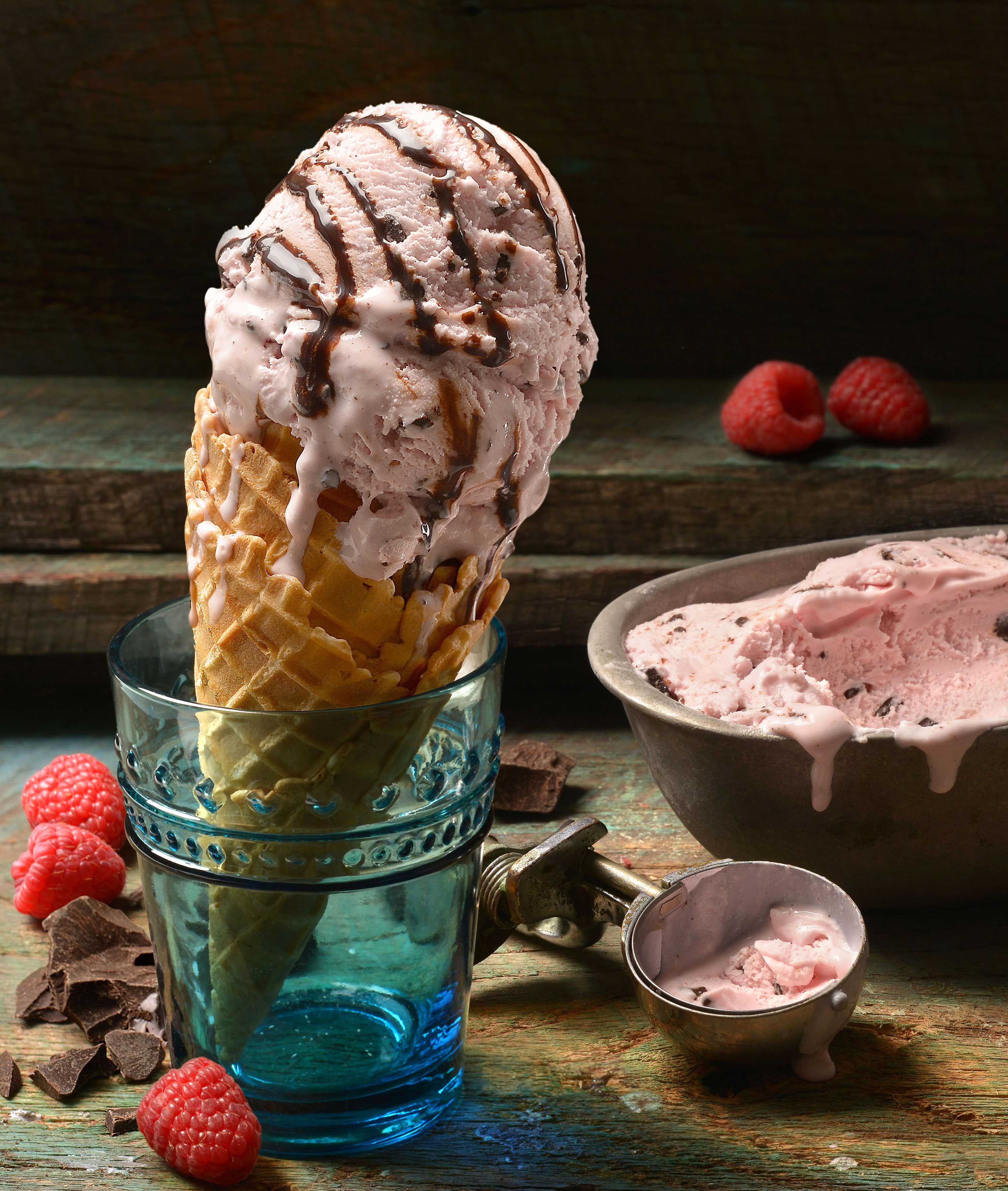 mike wepplo natural photography raspberry ice cream scoop on cone